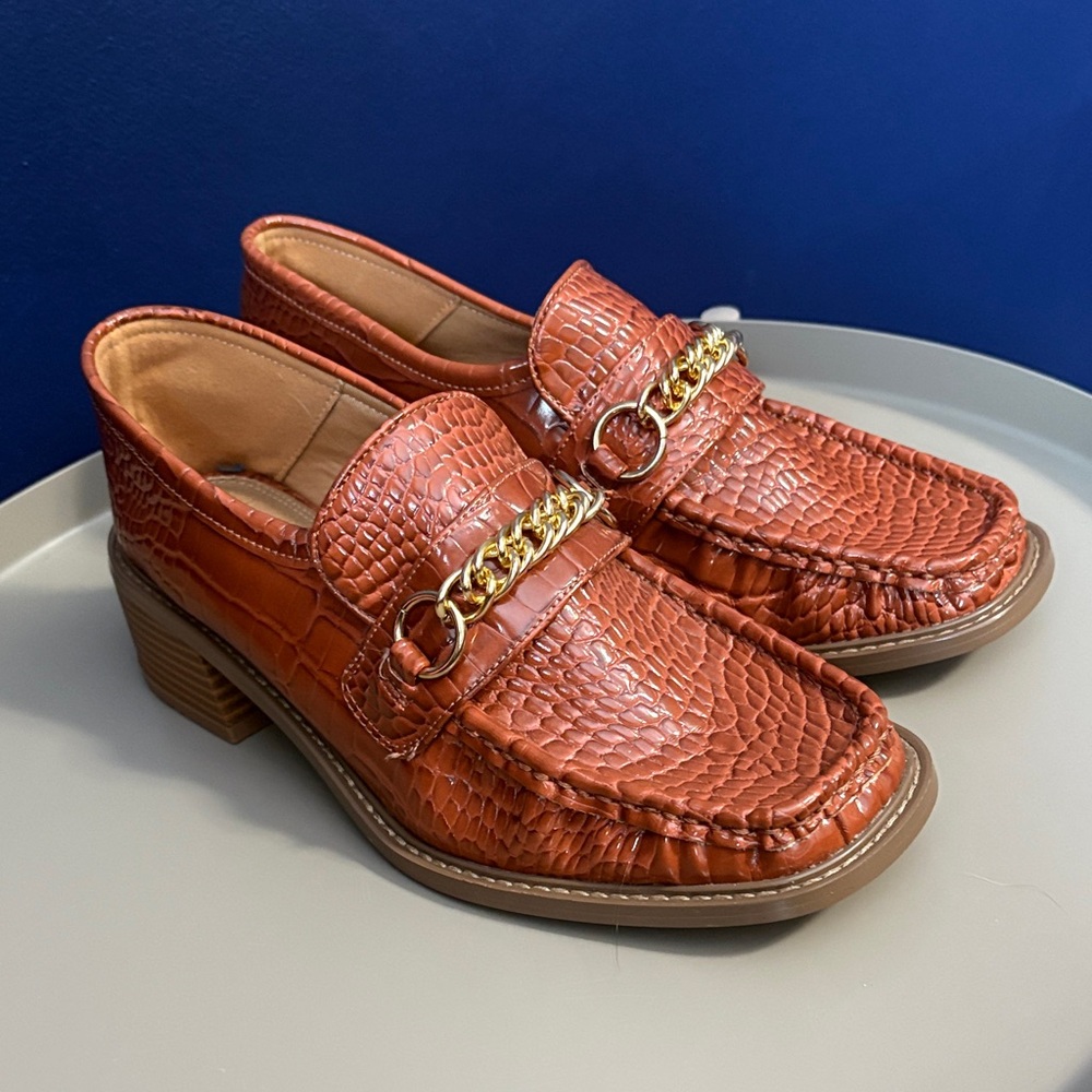 ASOS Tan Loafers with Gold Chain Accent